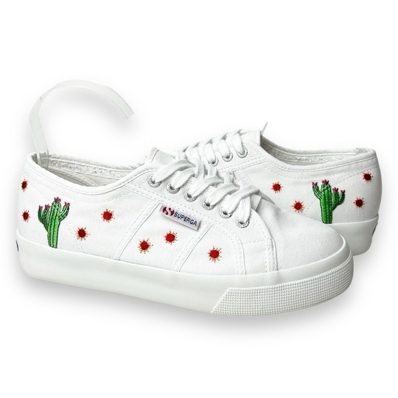 Superga X Chicas Latina Embroidered Sneakes 8 white canvas platform cactus shoes - Picture 1 of 12